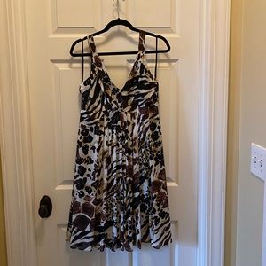 Evan Picone V-neck Pleated A-Line Chiffon Dress